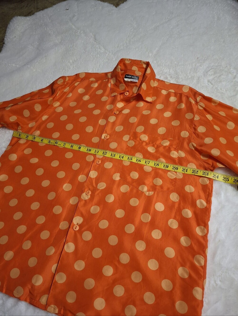 NAF NAF Paris Silk Orange with Beige Polka-Dots Button-Up Blouse Size X-Large - Picture 10 of 16